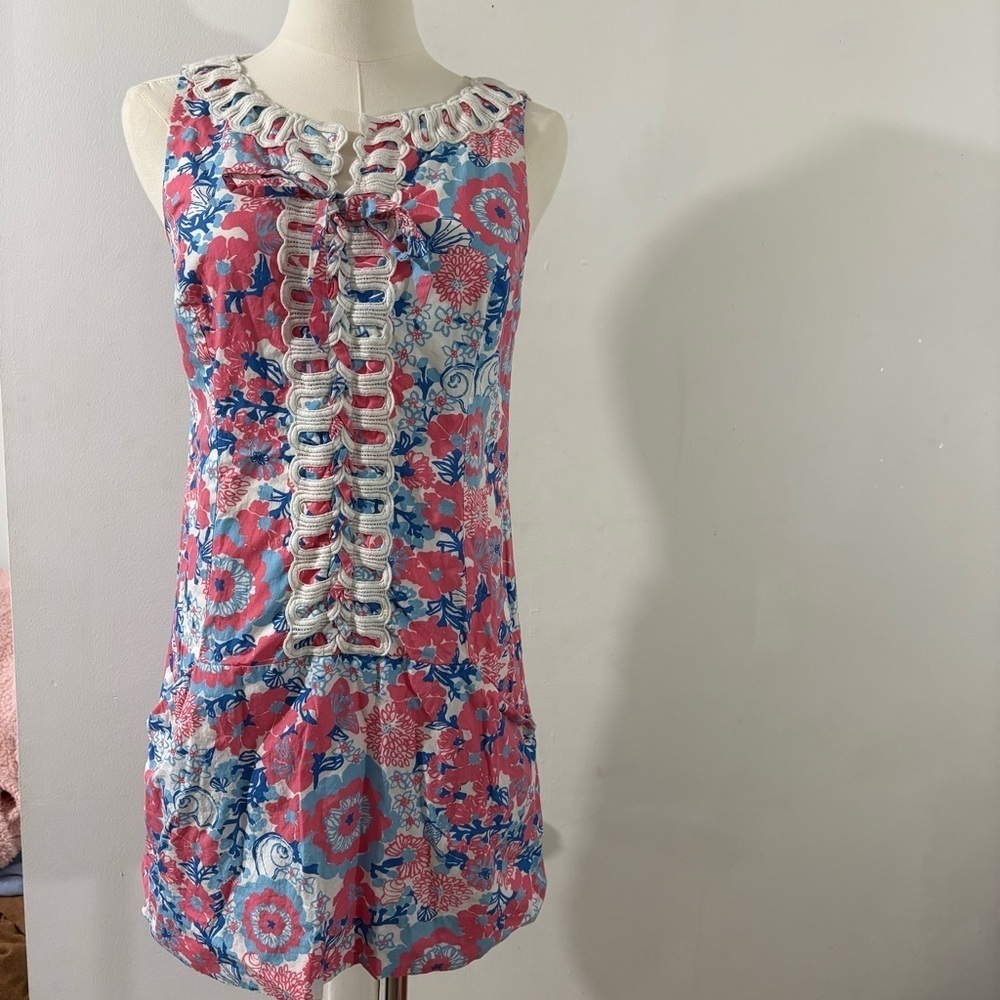 Lilly Pulitzer Shell Yeah Florida Shift Dress Sz 2 Pockets Preppy Nautical Beach